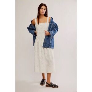 NWT!! FREE PEOPLE Primavera Eyelet Midi Dress Embroidered Solid White Large